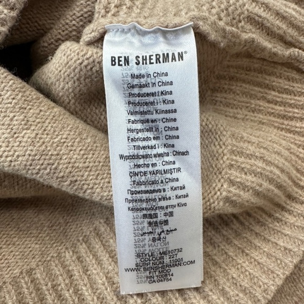 Ben Sherman Quarter Zip Sweater Pullover Ribbed Knit Wool Blend Beige Men Medium - Picture 8 of 13